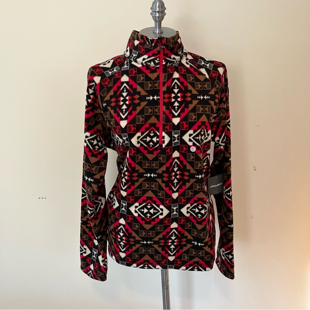 New Eddie Bauer Women’s L 1/4 Zip Fleece Pullover Aztec Multicolor Mock Neck